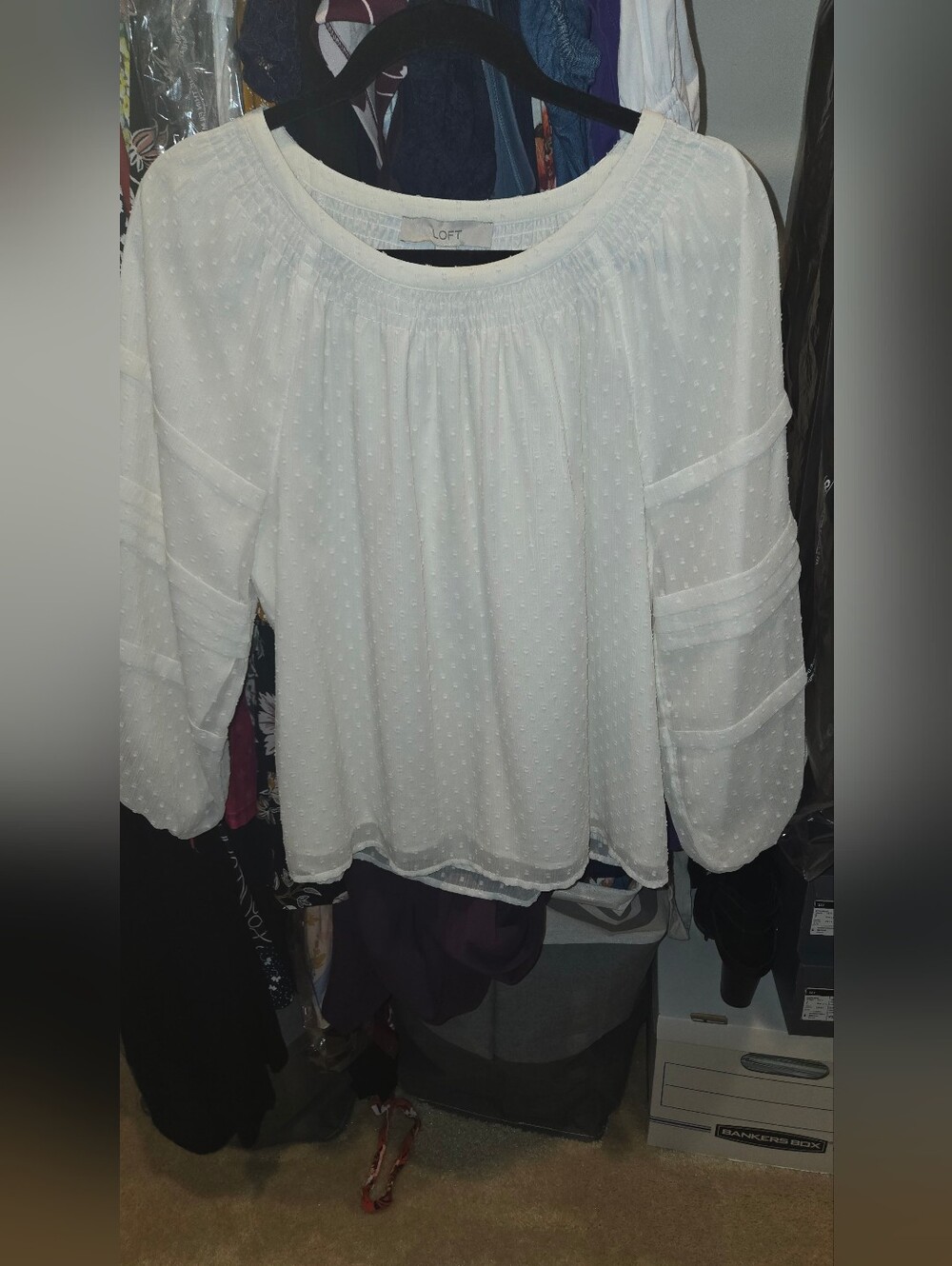 LOFT Ivory Swiss Dot Peasant Blouse
